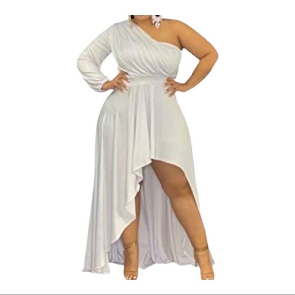 IyMoo Womens Sexy Plus Size Long Sleeve Ruched Elegant High Low Maxi Dress - Picture 3 of 15